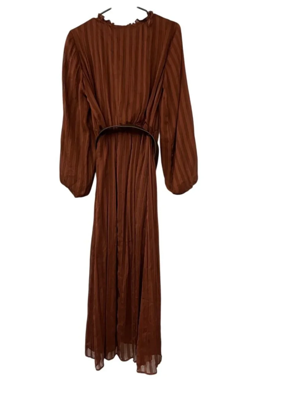 Zara Women Belted Midi Dress Medium Brick Ruffle Collar Puff Sleeve 4387/231 NWT - Picture 5 of 15